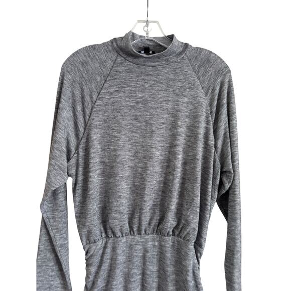 Express Heather Gray Mock Turtleneck Long Sleeve Ruched Knit Dress Size M Basic - Picture 3 of 5